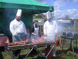 5 bbqs on site, catering tent, 2 fridge vans, 3 chefs and 2 assistants